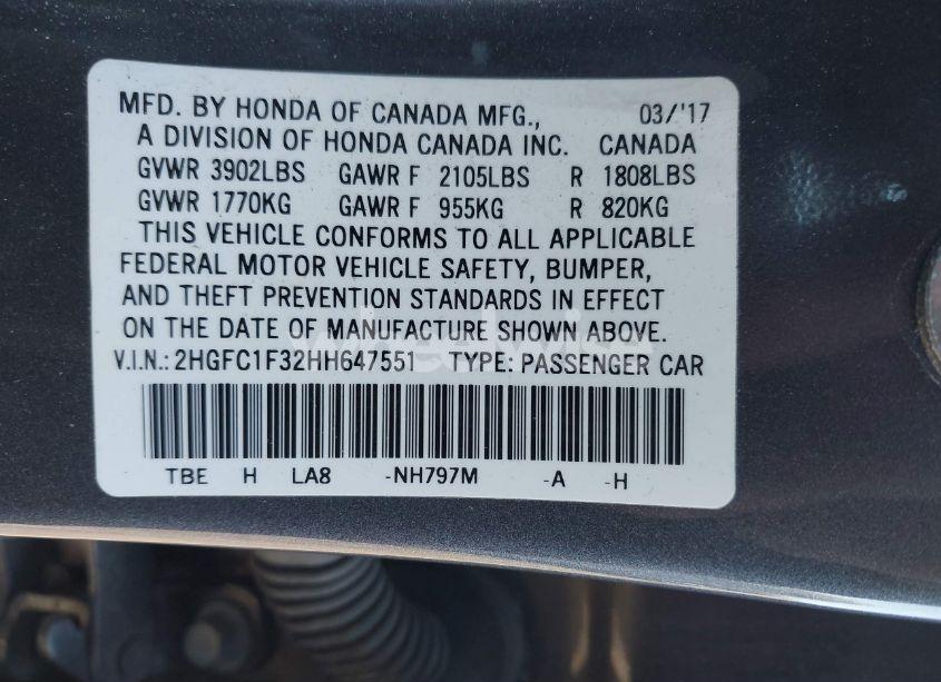 Photo 9 of 2017 Honda Civic EX-T (VIN 2HGFC1F32HH647551)