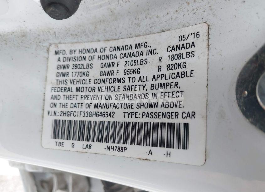 Photo 9 of 2016 Honda Civic EX-T (VIN 2HGFC1F33GH646942)