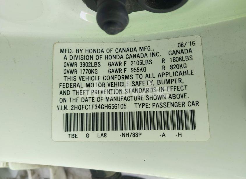 Photo 9 of 2016 Honda Civic EX-T (VIN 2HGFC1F34GH656105)