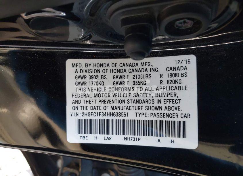 Photo 9 of 2017 Honda Civic EX-T (VIN 2HGFC1F34HH638561)