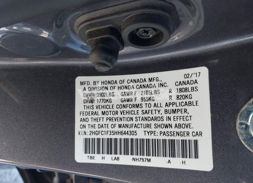 Photo 9 of 2017 Honda Civic EX-T (VIN 2HGFC1F35HH644305)