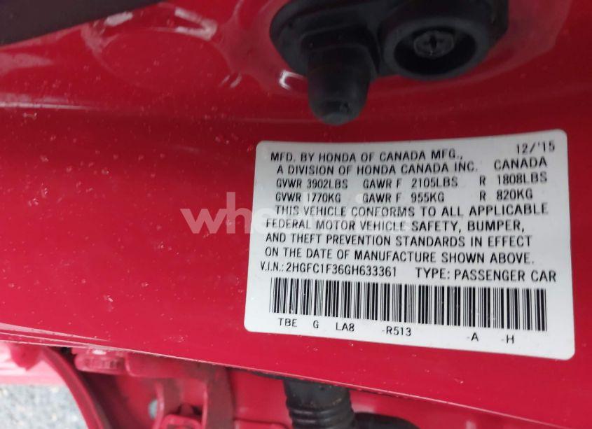 Photo 9 of 2016 Honda Civic EX-T (VIN 2HGFC1F36GH633361)