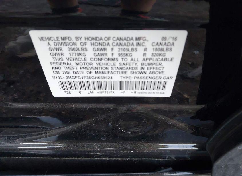 Photo 9 of 2016 Honda Civic EX-T (VIN 2HGFC1F36GH659524)