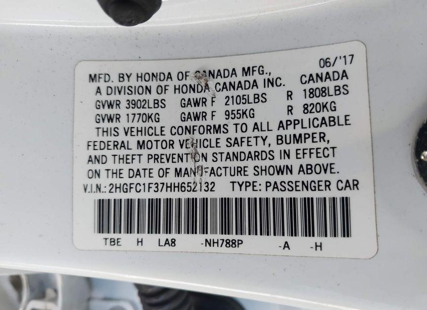 Photo 9 of 2017 Honda Civic EX-T (VIN 2HGFC1F37HH652132)