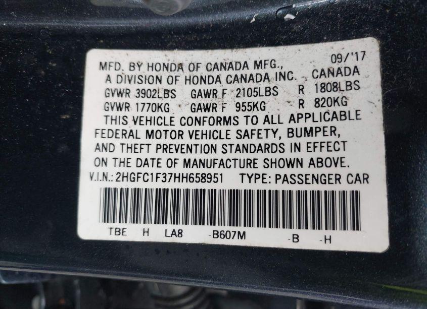 Photo 9 of 2017 Honda Civic EX-T (VIN 2HGFC1F37HH658951)
