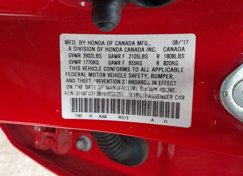 Photo 9 of 2017 Honda Civic EX-T (VIN 2HGFC1F38HH657291)