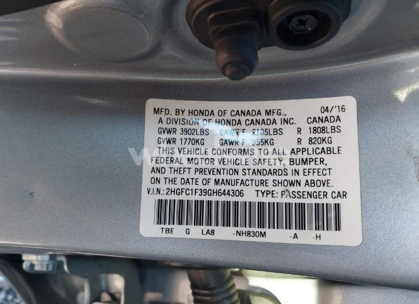 Photo 9 of 2016 Honda Civic EX-T (VIN 2HGFC1F39GH644306)