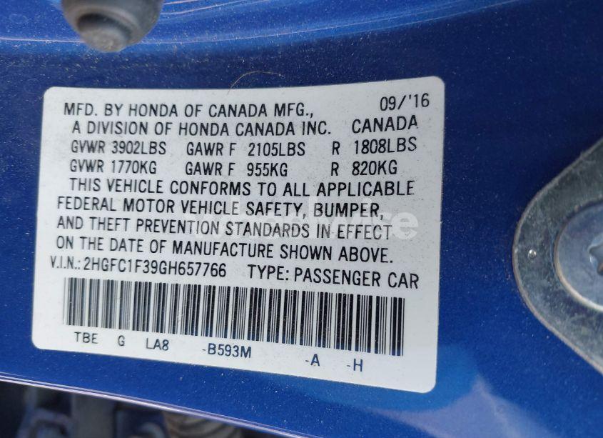 Photo 9 of 2016 Honda Civic EX-T (VIN 2HGFC1F39GH657766)