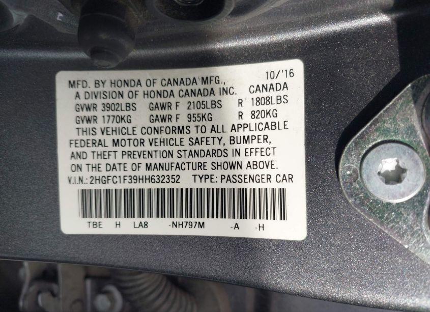 Photo 9 of 2017 Honda Civic EX-T (VIN 2HGFC1F39HH632352)