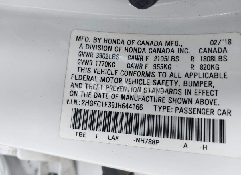 Photo 9 of 2018 Honda Civic EX-T (VIN 2HGFC1F39JH644166)