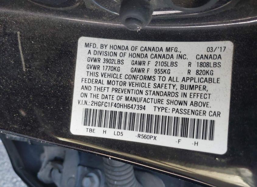 Photo 9 of 2017 Honda Civic EX-T (VIN 2HGFC1F40HH647394)