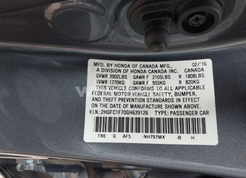Photo 9 of 2016 Honda Civic EX-L (VIN 2HGFC1F70GH639126)