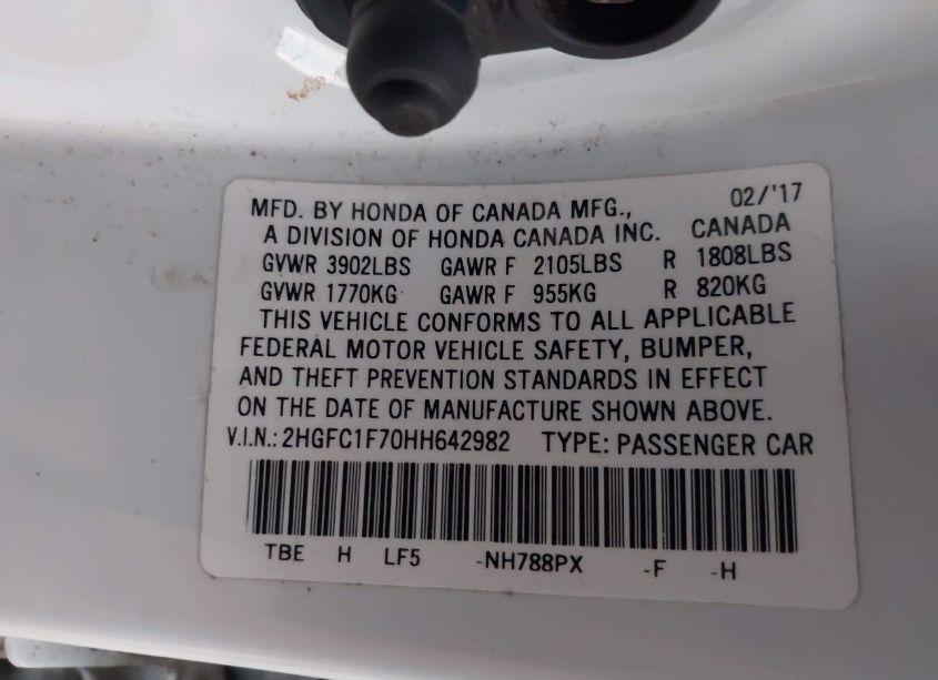 Photo 9 of 2017 Honda Civic EX-L (VIN 2HGFC1F70HH642982)
