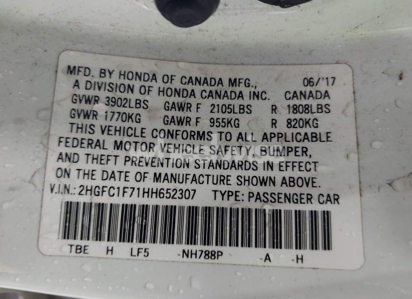 Photo 9 of 2017 Honda Civic EX-L (VIN 2HGFC1F71HH652307)