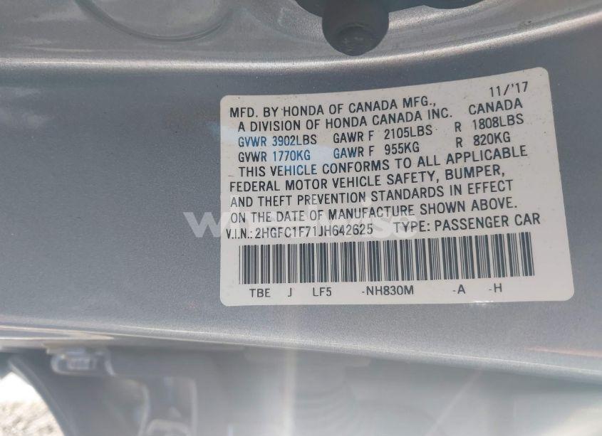Photo 9 of 2018 Honda Civic EX-L (VIN 2HGFC1F71JH642625)