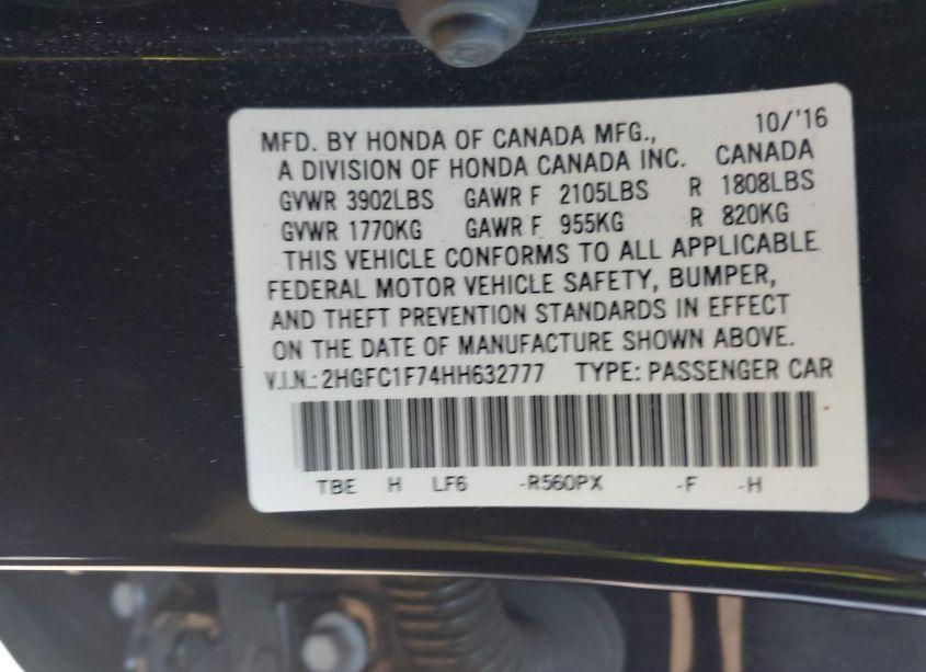 Photo 9 of 2017 Honda Civic EX-L (VIN 2HGFC1F74HH632777)