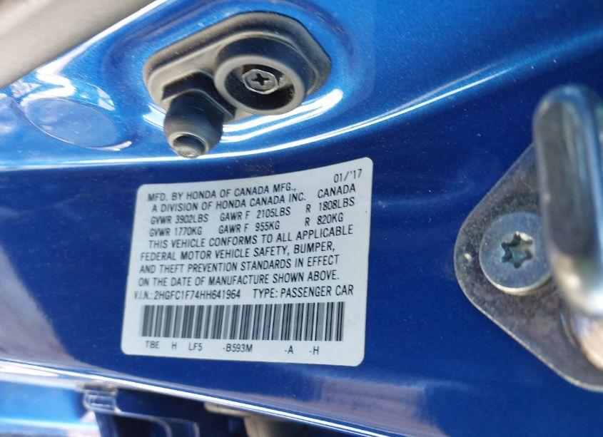 Photo 9 of 2017 Honda Civic EX-L (VIN 2HGFC1F74HH641964)