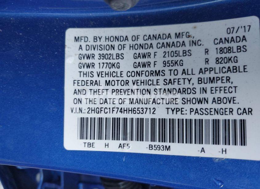 Photo 9 of 2017 Honda Civic EX-L (VIN 2HGFC1F74HH653712)