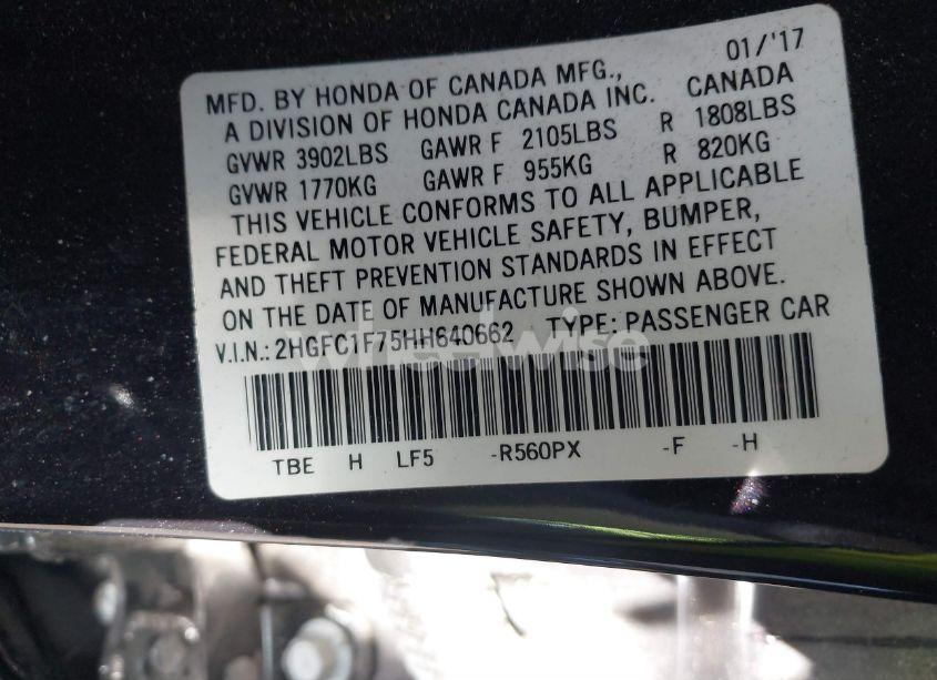 Photo 9 of 2017 Honda Civic EX-L (VIN 2HGFC1F75HH640662)