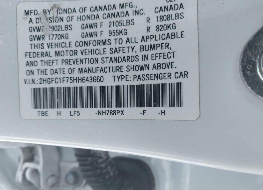 Photo 9 of 2017 Honda Civic EX-L (VIN 2HGFC1F75HH643660)