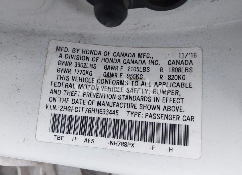Photo 9 of 2017 Honda Civic EX-L (VIN 2HGFC1F76HH633445)