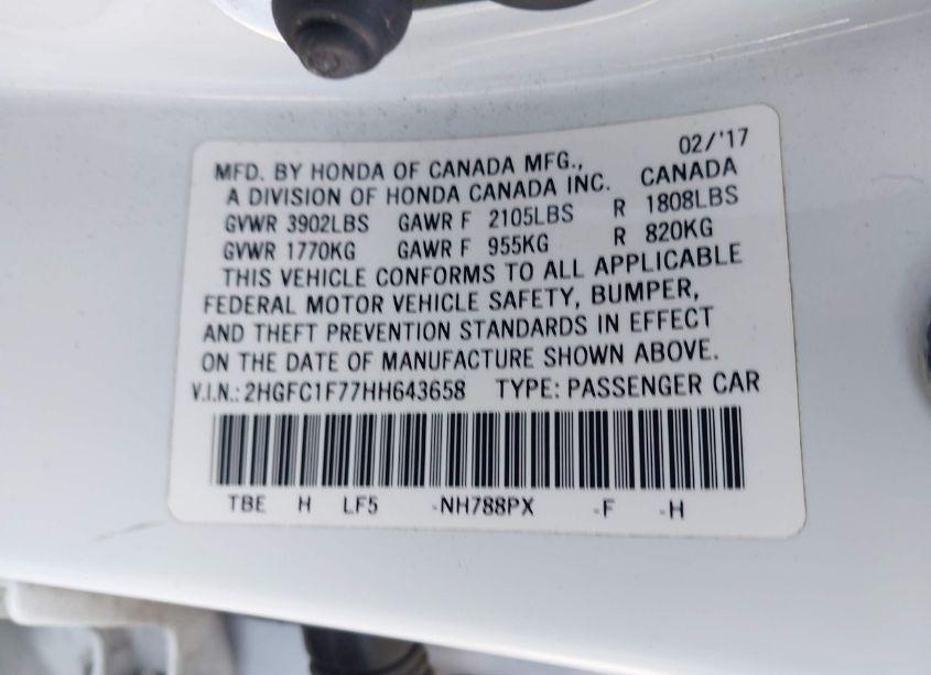 Photo 9 of 2017 Honda Civic EX-L (VIN 2HGFC1F77HH643658)