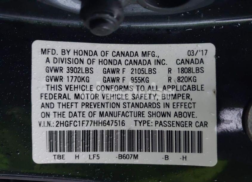 Photo 9 of 2017 Honda Civic EX-L (VIN 2HGFC1F77HH647516)