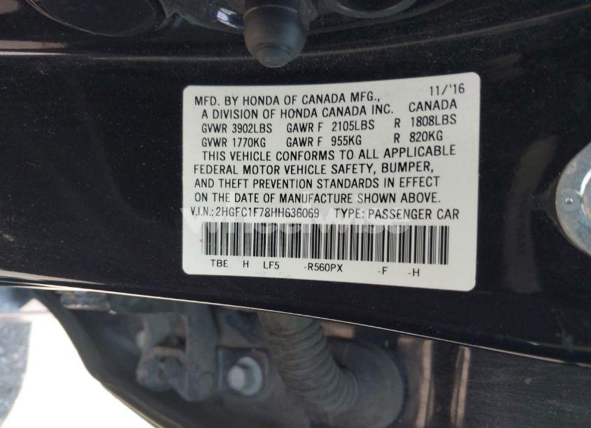 Photo 9 of 2017 Honda Civic EX-L (VIN 2HGFC1F78HH636069)