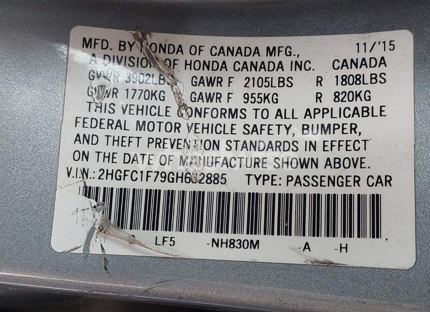Photo 9 of 2016 Honda Civic EX-L (VIN 2HGFC1F79GH632885)