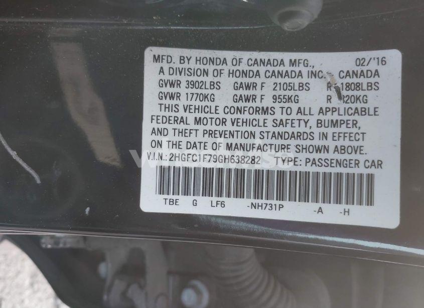 Photo 9 of 2016 Honda Civic EX-L (VIN 2HGFC1F79GH638282)