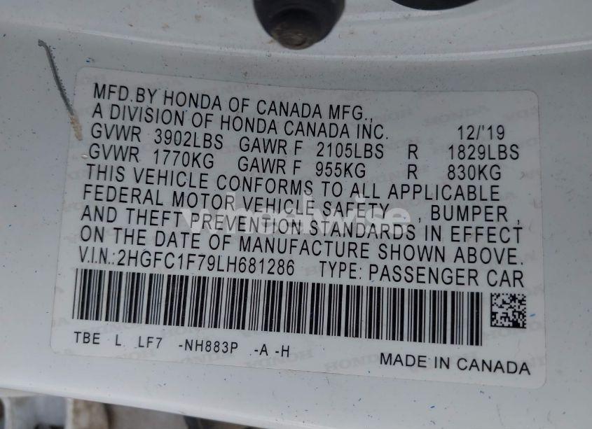 Photo 9 of 2020 Honda Civic EX-L (VIN 2HGFC1F79LH681286)