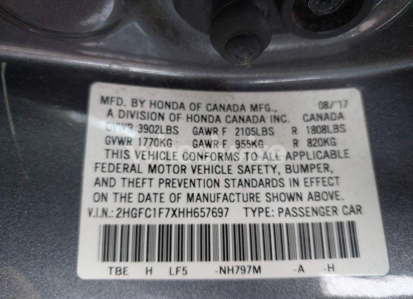 Photo 9 of 2017 Honda Civic EX-L (VIN 2HGFC1F7XHH657697)