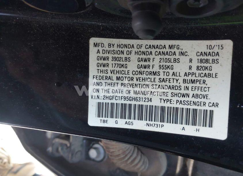 Photo 9 of 2016 Honda Civic TOURING (VIN 2HGFC1F95GH631234)