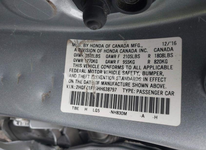 Photo 9 of 2017 Honda Civic TOURING (VIN 2HGFC1F95HH638797)