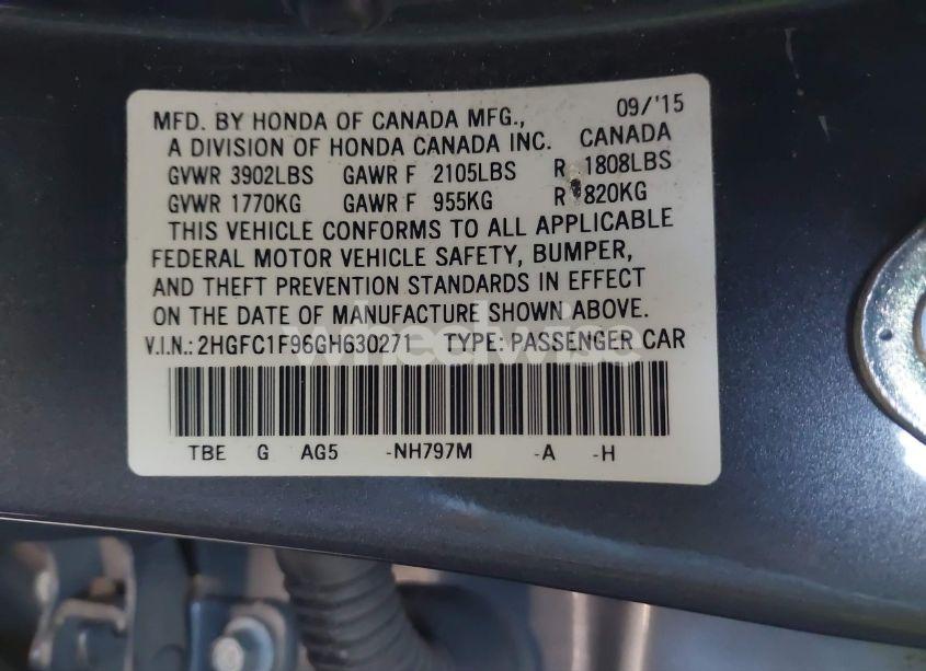 Photo 9 of 2016 Honda Civic TOURING (VIN 2HGFC1F96GH630271)
