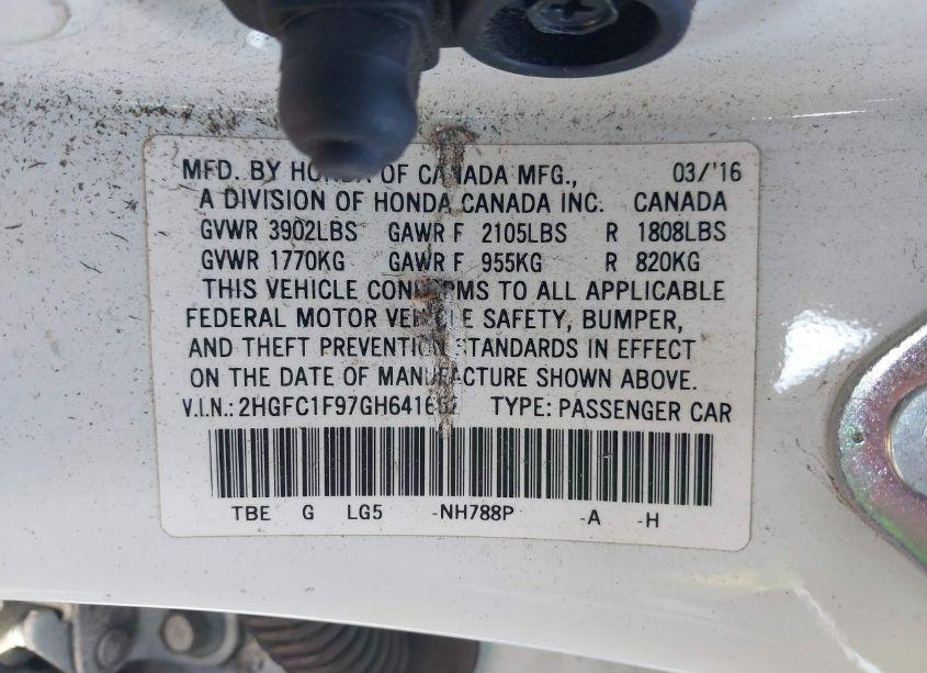 Photo 9 of 2016 Honda Civic TOURING (VIN 2HGFC1F97GH641652)
