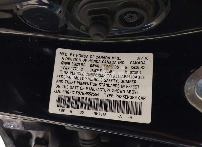 Photo 9 of 2016 Honda Civic TOURING (VIN 2HGFC1F97GH652554)