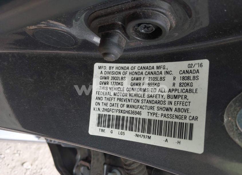 Photo 9 of 2016 Honda Civic TOURING (VIN 2HGFC1F9XGH636946)