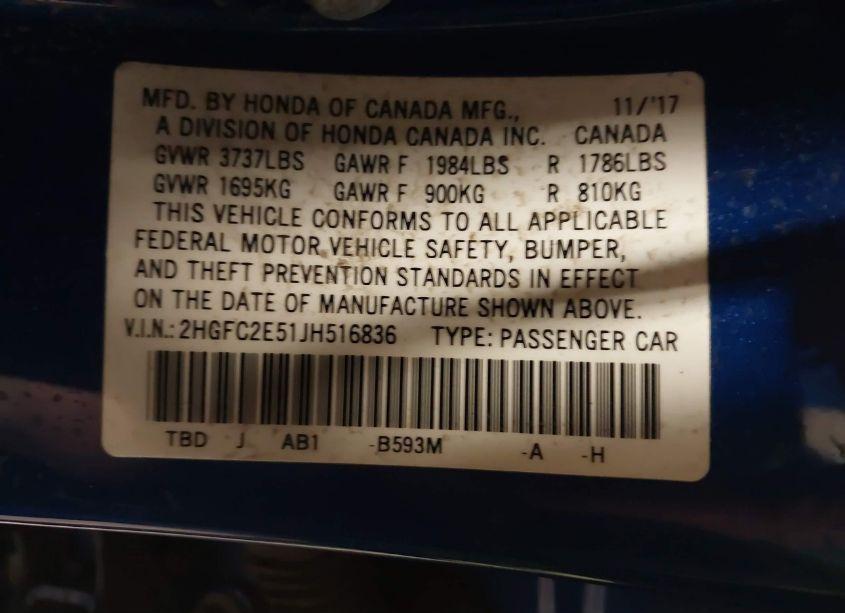 Photo 9 of 2018 Honda Civic LX (VIN 2HGFC2E51JH516836)