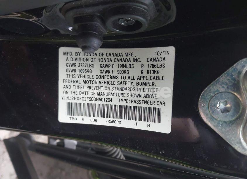 Photo 9 of 2016 Honda Civic LX (VIN 2HGFC2F50GH501204)