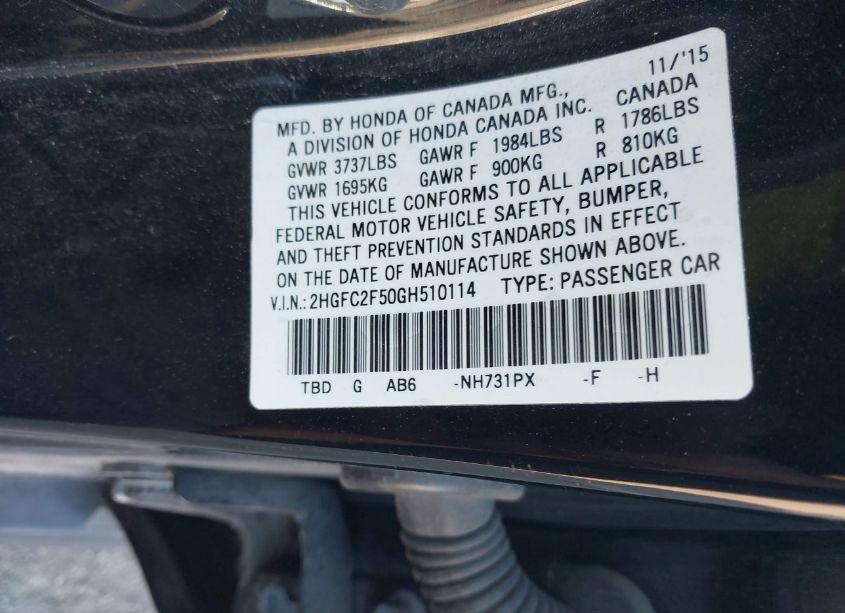 Photo 9 of 2016 Honda Civic LX (VIN 2HGFC2F50GH510114)