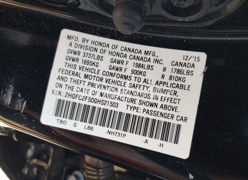 Photo 9 of 2016 Honda Civic LX (VIN 2HGFC2F50GH521503)