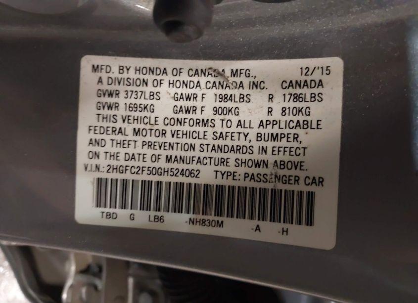 Photo 9 of 2016 Honda Civic LX (VIN 2HGFC2F50GH524062)