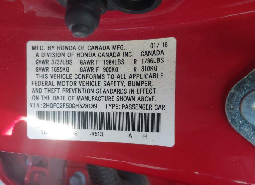 Photo 9 of 2016 Honda Civic LX (VIN 2HGFC2F50GH528189)