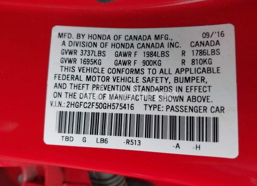 Photo 9 of 2016 Honda Civic LX (VIN 2HGFC2F50GH575416)