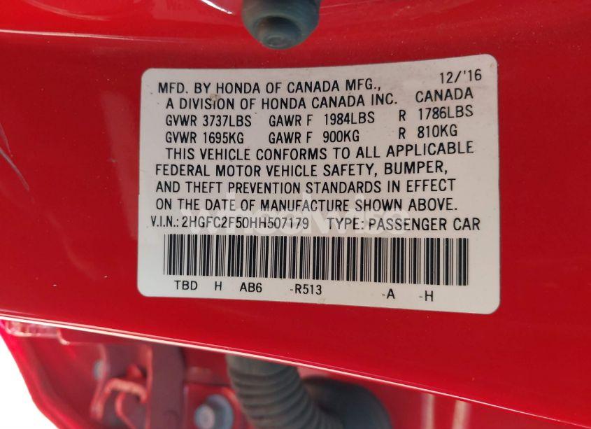 Photo 9 of 2017 Honda Civic LX (VIN 2HGFC2F50HH507179)