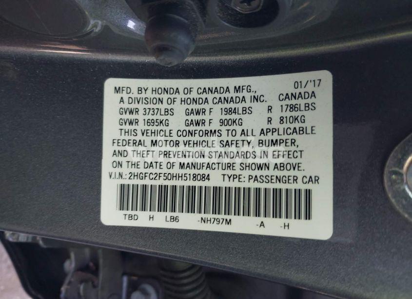 Photo 9 of 2017 Honda Civic LX (VIN 2HGFC2F50HH518084)