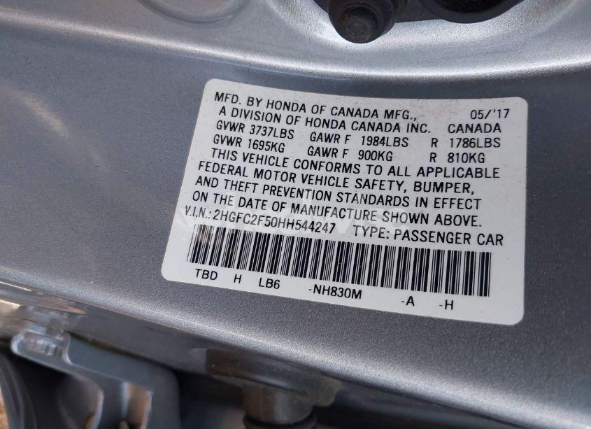 Photo 9 of 2017 Honda Civic LX (VIN 2HGFC2F50HH544247)