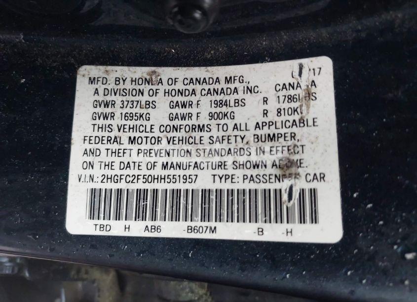 Photo 9 of 2017 Honda Civic LX (VIN 2HGFC2F50HH551957)