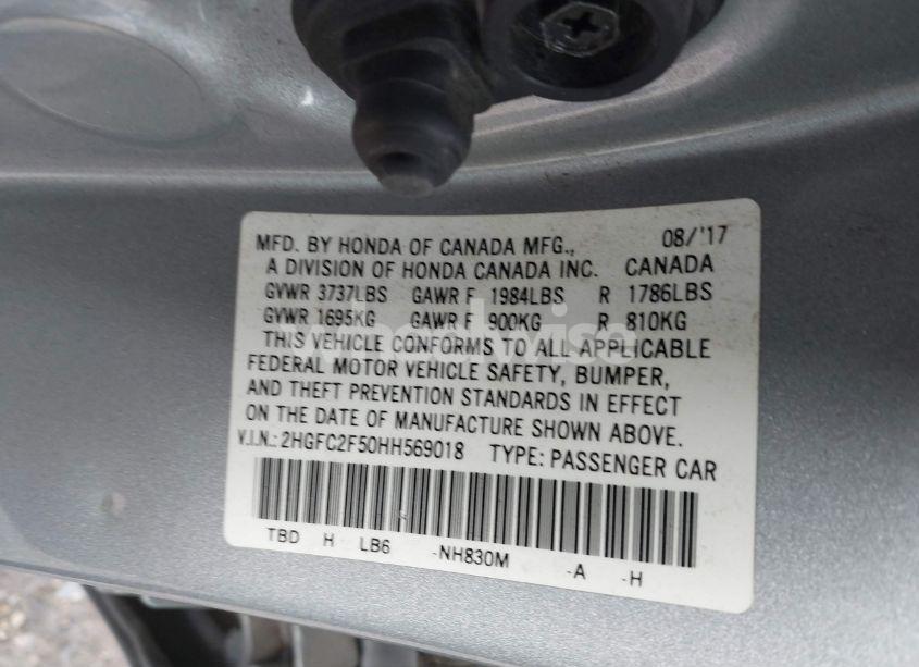Photo 9 of 2017 Honda Civic LX (VIN 2HGFC2F50HH569018)